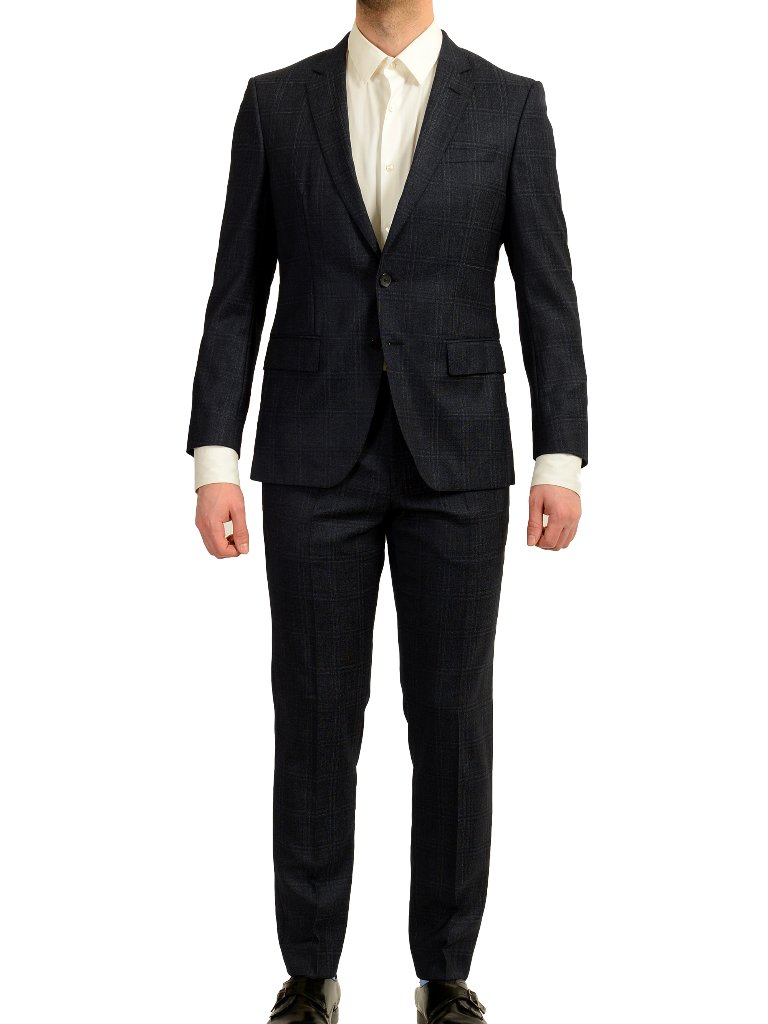 Hugo Boss Men's "Huge3/Genius5" Slim Fit 100% Wool Plaid Suit Us 36s It 46s